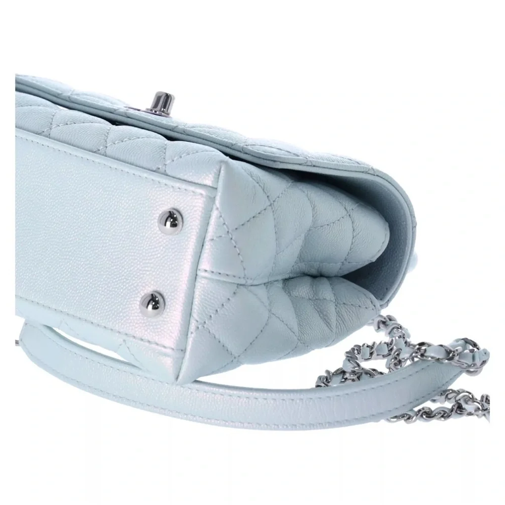 Chanel Coco Handle Bag Quilted Caviar Extra Mini Iridescent Blue Rainbow HW - Picture 8 of 9
